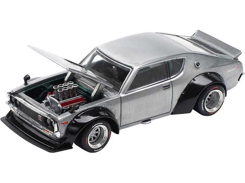 POPRACE 1/64 - Nissan Skyline KPGC110 "Kenmeri" RHD (Right Hand Drive) Raw Metal - "Enigma Exclusive Edition" - PRE006