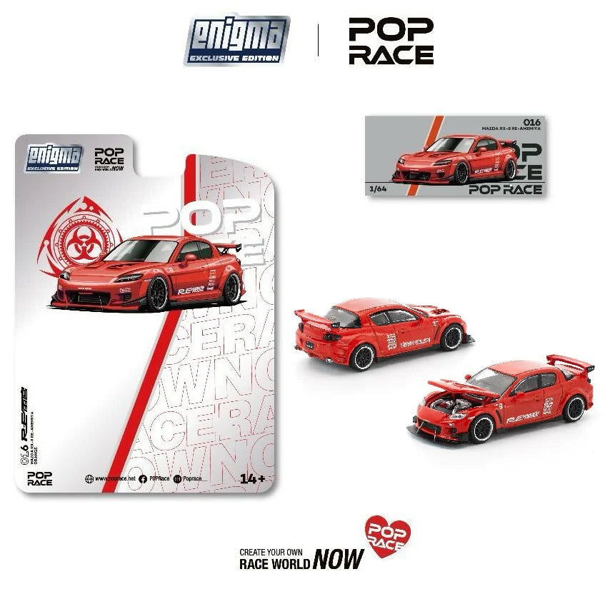 (PRE-0RDER 2025) POPRACE 1/64, MAZDA RX-8 RE-AMEMIYA RED (enigma exclusive edition) PRE0016