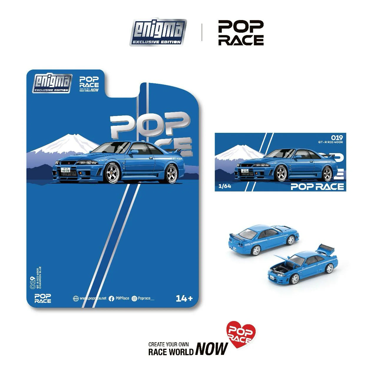 (PRE-ORDER 2026) POPRACE 1:64 Skyline GT-R R33 NISMO 400R Championship Blue Enigma Exclusive PRE019