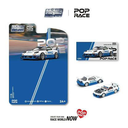 POPRACE 1:64 Mazda RX-7 FD3S Blue White Enigma Exclusive PRE021