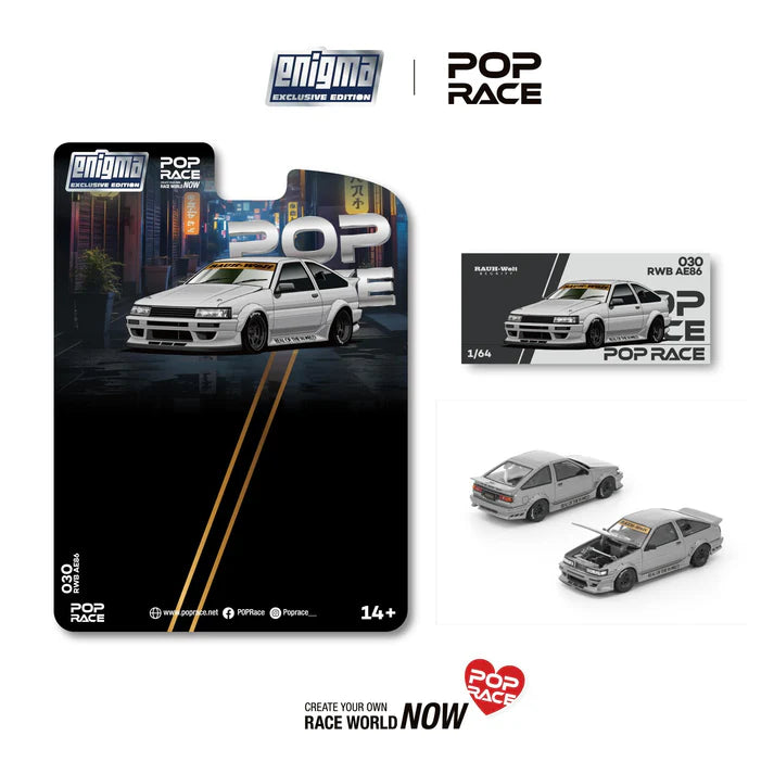 (PRE-ORDER 2026) POPRACE 1:64 RWB AE86 Matte Grey – Enigma Exclusive Edition PRE030