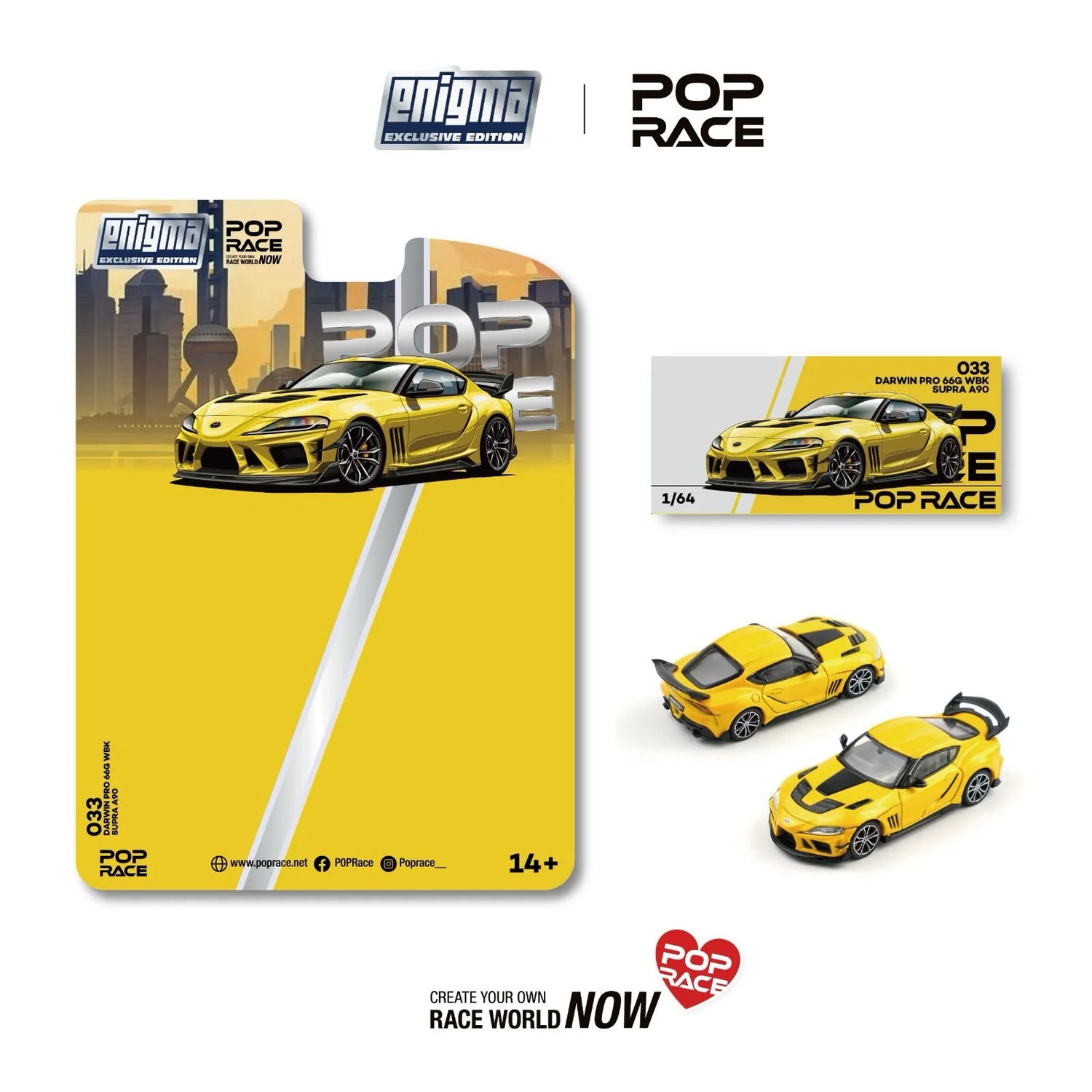 (PRE-ORDER 2026) POPRACE 1:64 DarwinPRO 66G WBK Supra A90 Nitro Yellow – Enigma Exclusive Edition PRE033