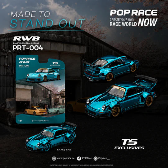 (PRE-ORDER 2026) POPRACE  &amp; TS Exclusives 1/64 RWB 930 TEAL CHROME  (PRT004)