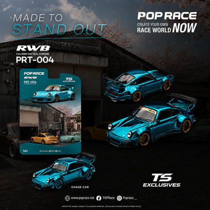 (PRE-ORDER 2026) POPRACE  &amp; TS Exclusives 1/64 RWB 930 TEAL CHROME  (PRT004)