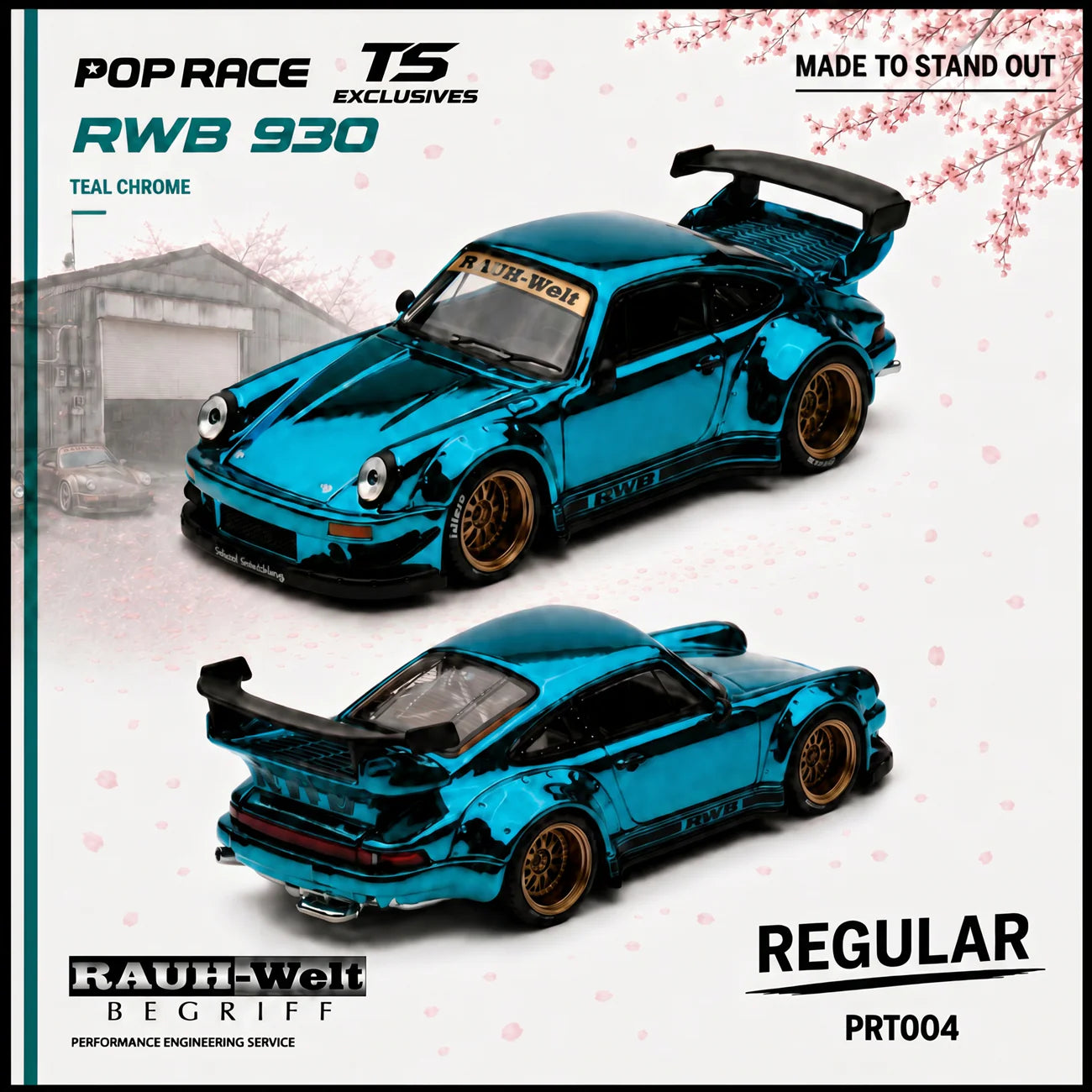 (PRE-ORDER 2026) POPRACE  &amp; TS Exclusives 1/64 RWB 930 TEAL CHROME  (PRT004)