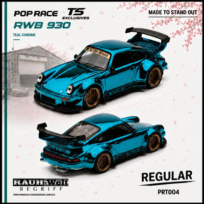 (PRE-ORDER 2026) POPRACE  &amp; TS Exclusives 1/64 RWB 930 TEAL CHROME  (PRT004)