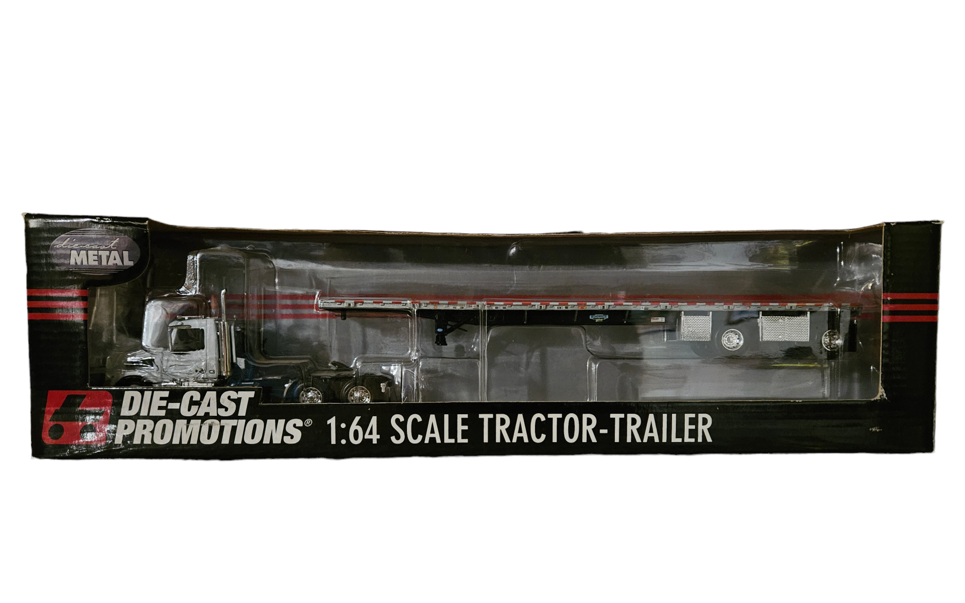 WHITE VOLVO VT800 SEMI CAB TRUCK &amp; SPREAD FLAT BED TRAILER in 1/64