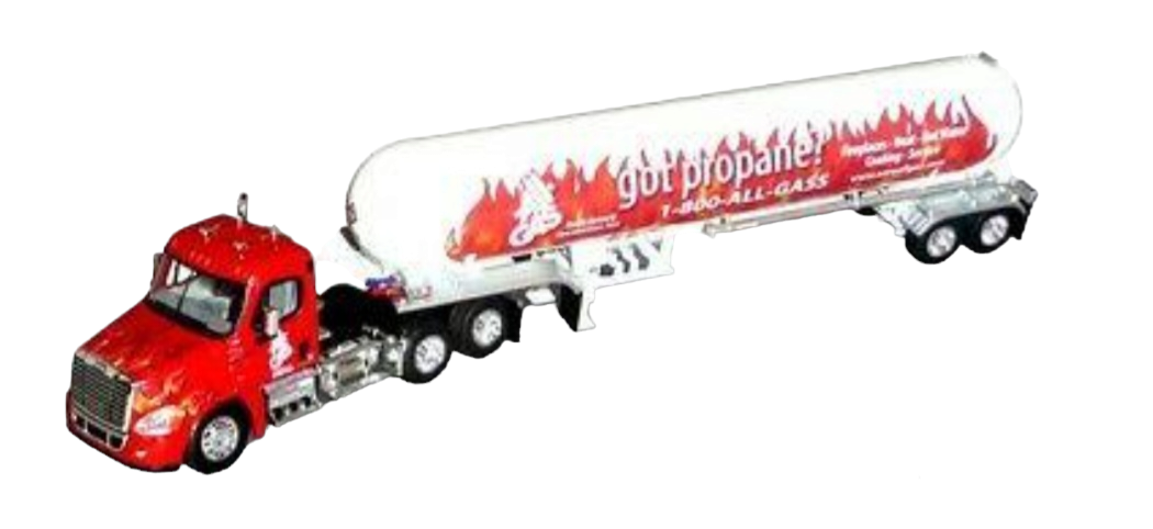 RED FREIGHTLINER CASCADIA DAY CAB ALL GAS PROPANE TANKER