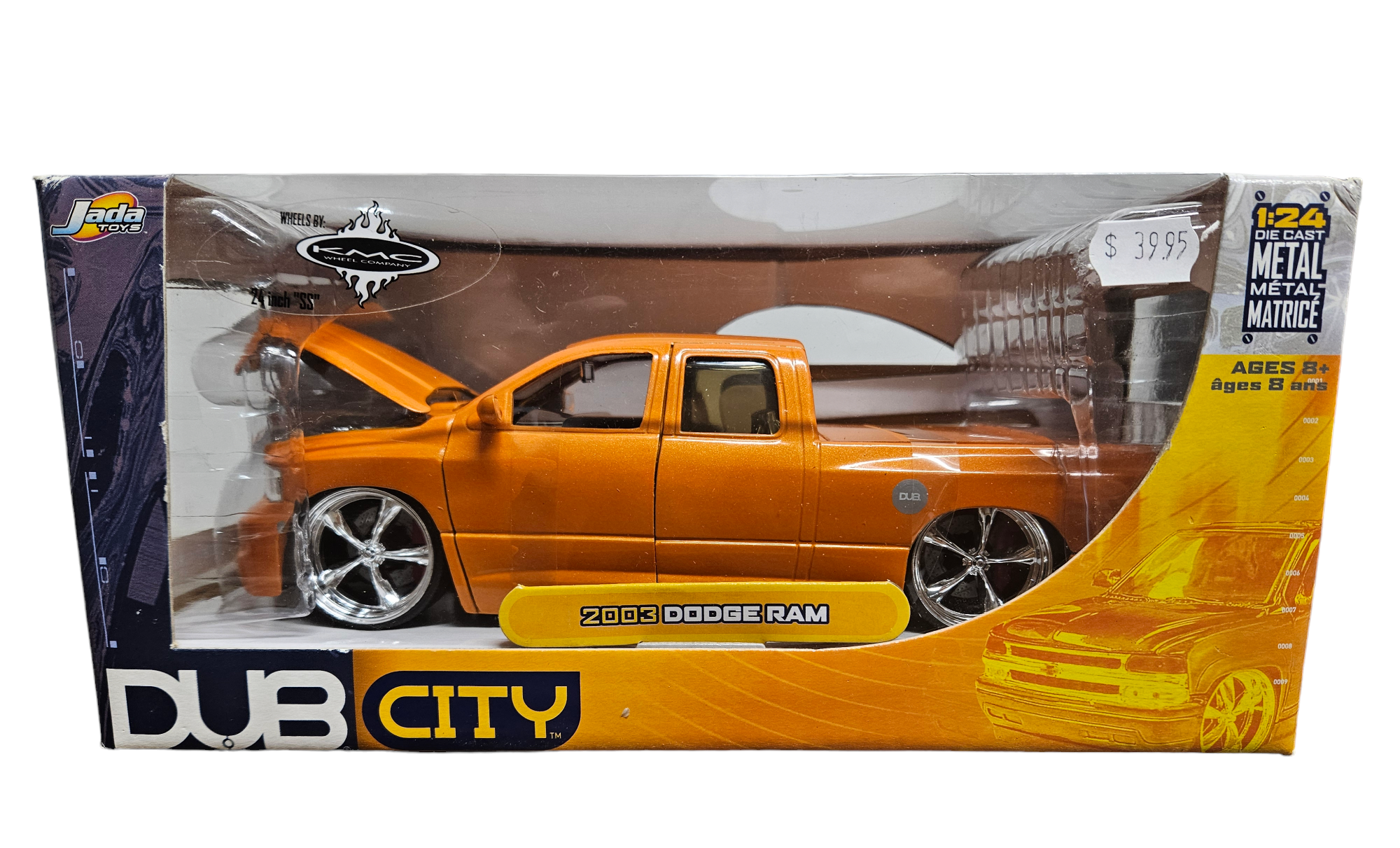 2003 DODGE RAM ORANGE WITH KMC WHEELS, VERSION DUB CITY, 1:24