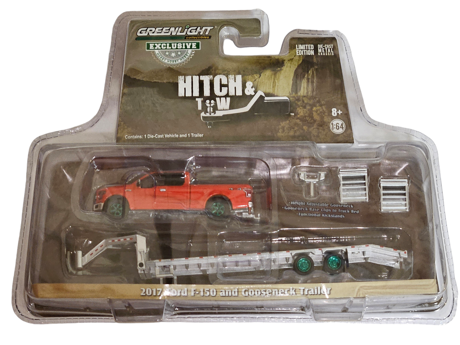 Chase Cars- (Green Machine)-2017 Ford F-150 Pickup Truck Red with Gooseneck Trailer
