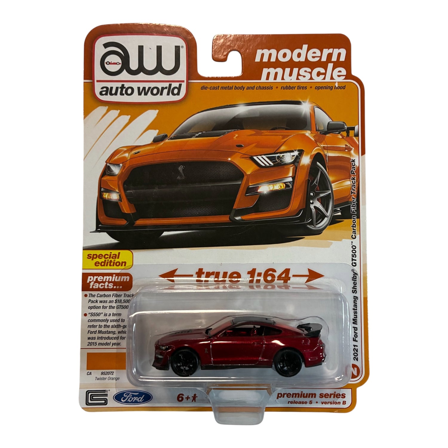 CHASE CAR 2021 Ford Mustang Shelby GT500 Carbon Fiber Track Pack - Auto World 1:64 - AWSP171/24B-CHASE