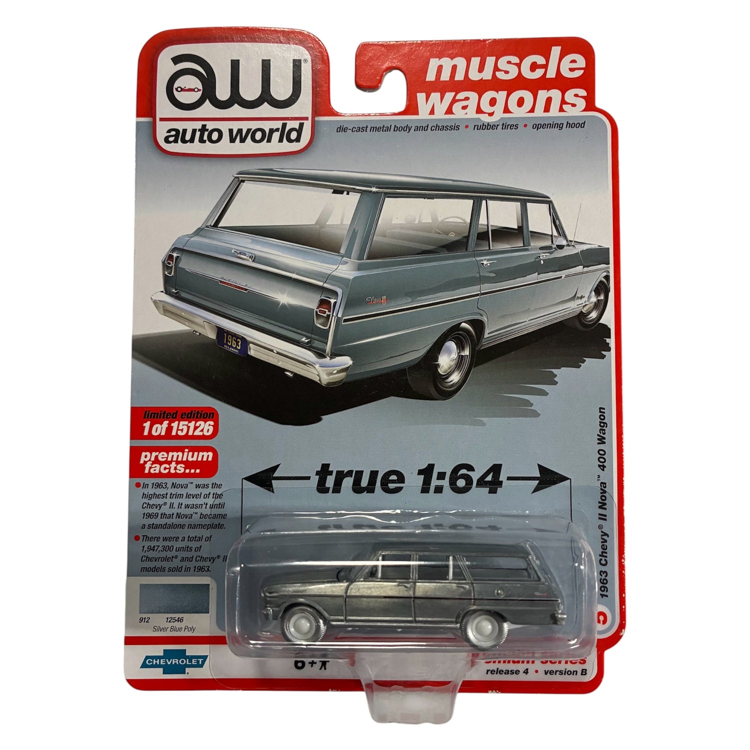CHASE CAR 1963 Chevy II Nova 400 Wagon Auto World Muscle Wagons 1:64 - AW64332-4B-CHEVY-CHASE