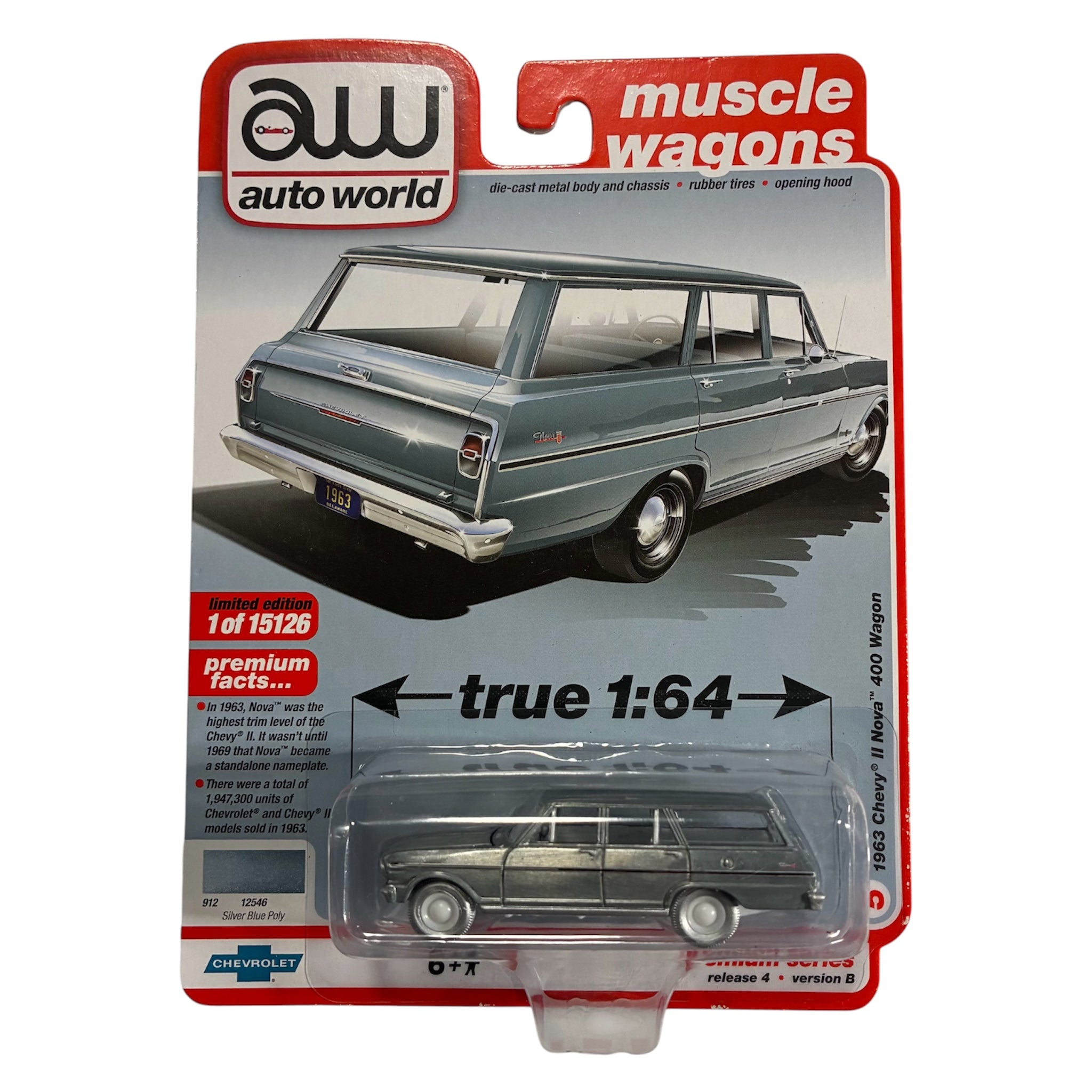 CHASE CAR 1963 Chevy II Nova 400 Wagon Auto World Muscle Wagons 1:64 - AW64332-4B-CHEVY-CHASE