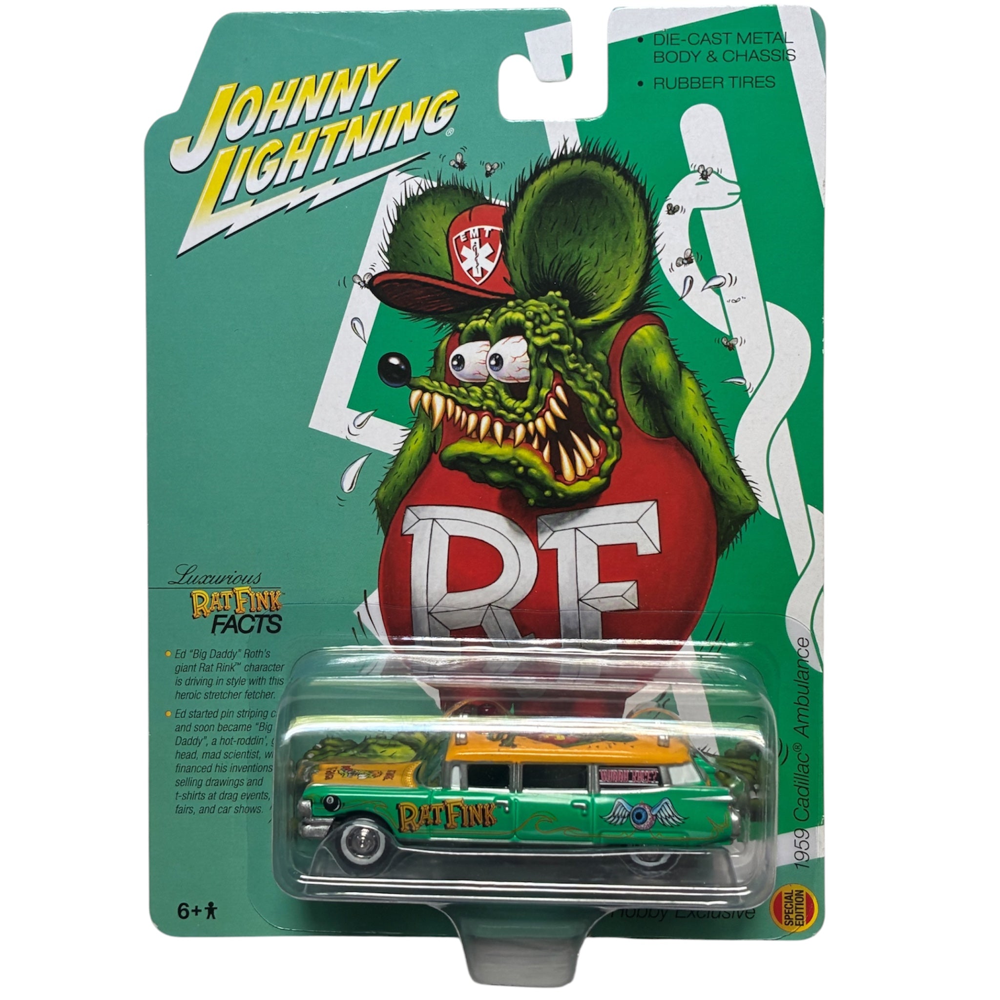 CHASE CAR 1959 Cadillac Ambulance Rat Fink Hobby Exclusive - Johnny Lightning 1:64 - JLSP143-CHASE