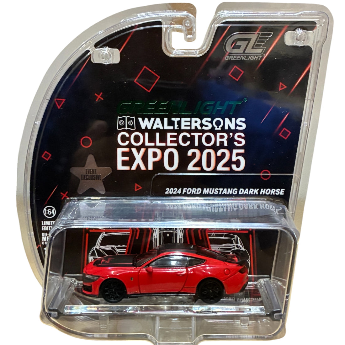 GreenLight Waltersons Product Expo Exclusive 1:64 2024 Ford Mustang Dark Horse Red with Indiana Stripe GL51684-D