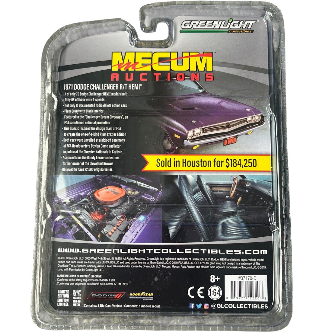 CHASE CAR GreenLight Mecum Auctions 1:64 1971 Dodge Challenger R/T HEMI Series 3 GL37170-D-CHASE