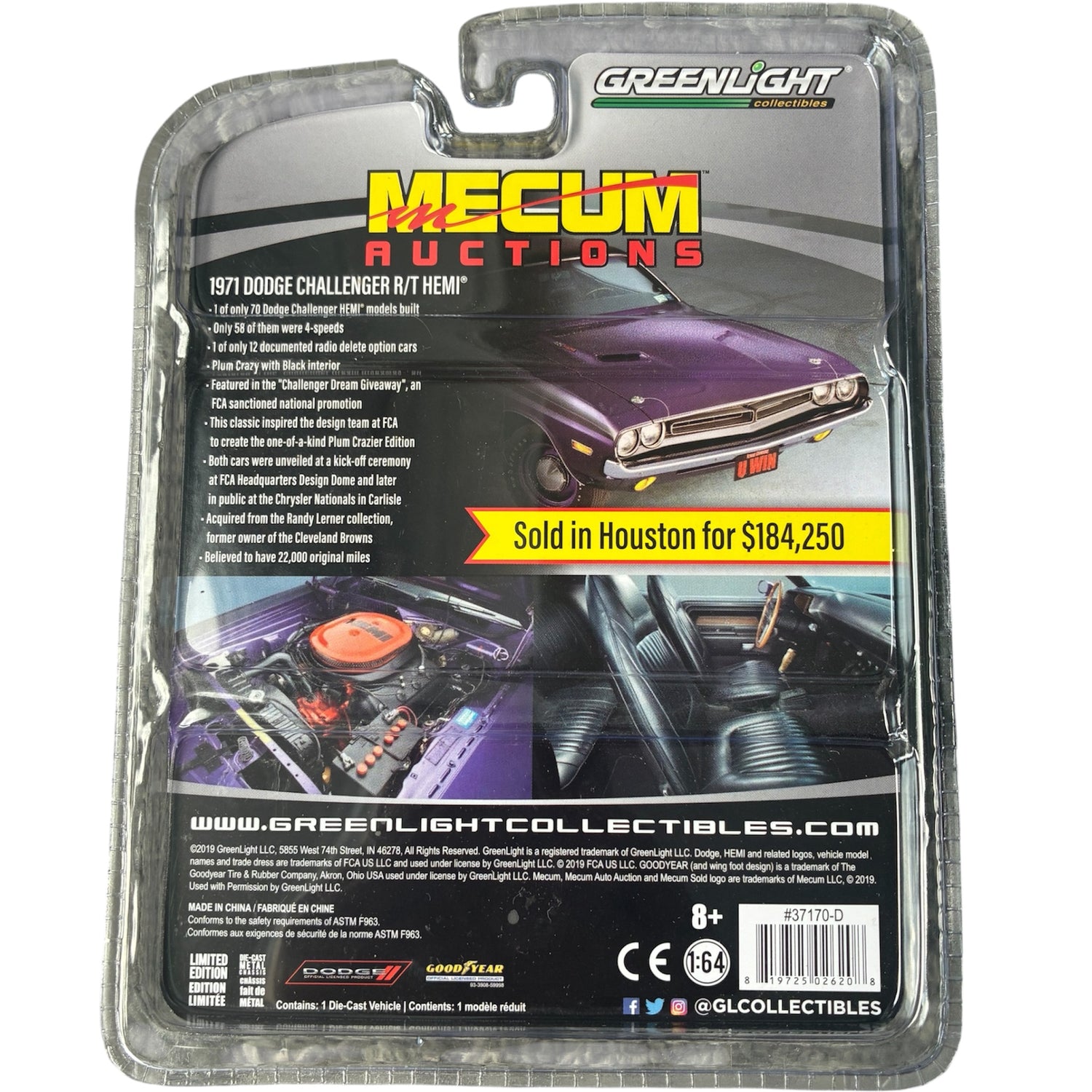 CHASE CAR GreenLight Mecum Auctions 1:64 1971 Dodge Challenger R/T HEMI Series 3 GL37170-D-CHASE
