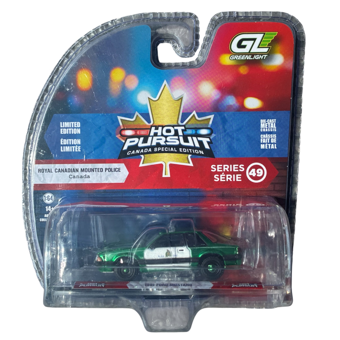 CHASE CAR GreenLight Hot Pursuit 1:64 1991 Ford Mustang RCMP Series 49 Limited Edition GL43065-A-CHASE