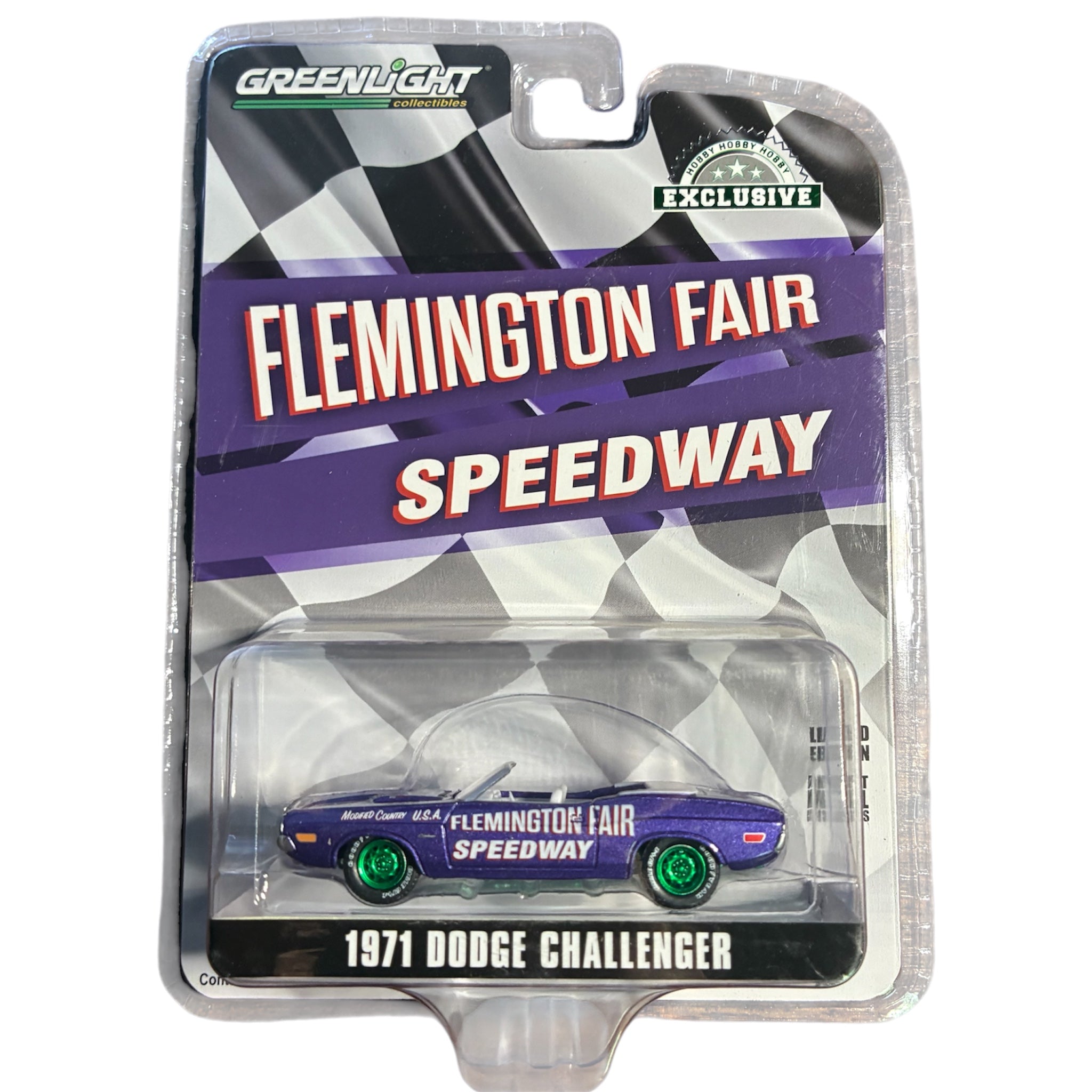 CHASE CAR GreenLight Hobby Exclusive 1:64 1971 Dodge Challenger Convertible Flemington Fair Speedway GL30146-CHASE