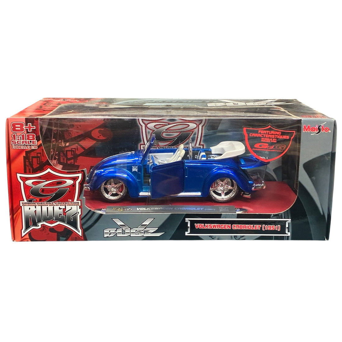 Maisto G-Ridez 1:18 Volkswagen Beetle Convertible 1951 V-Bugz Blue with White Seats 31019A-MAISTO