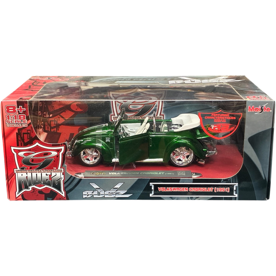 Maisto G-Ridez 1:18 Volkswagen Beetle Convertible 1951 V-Bugz Emerald Green with White Seats 31017C-MAISTO