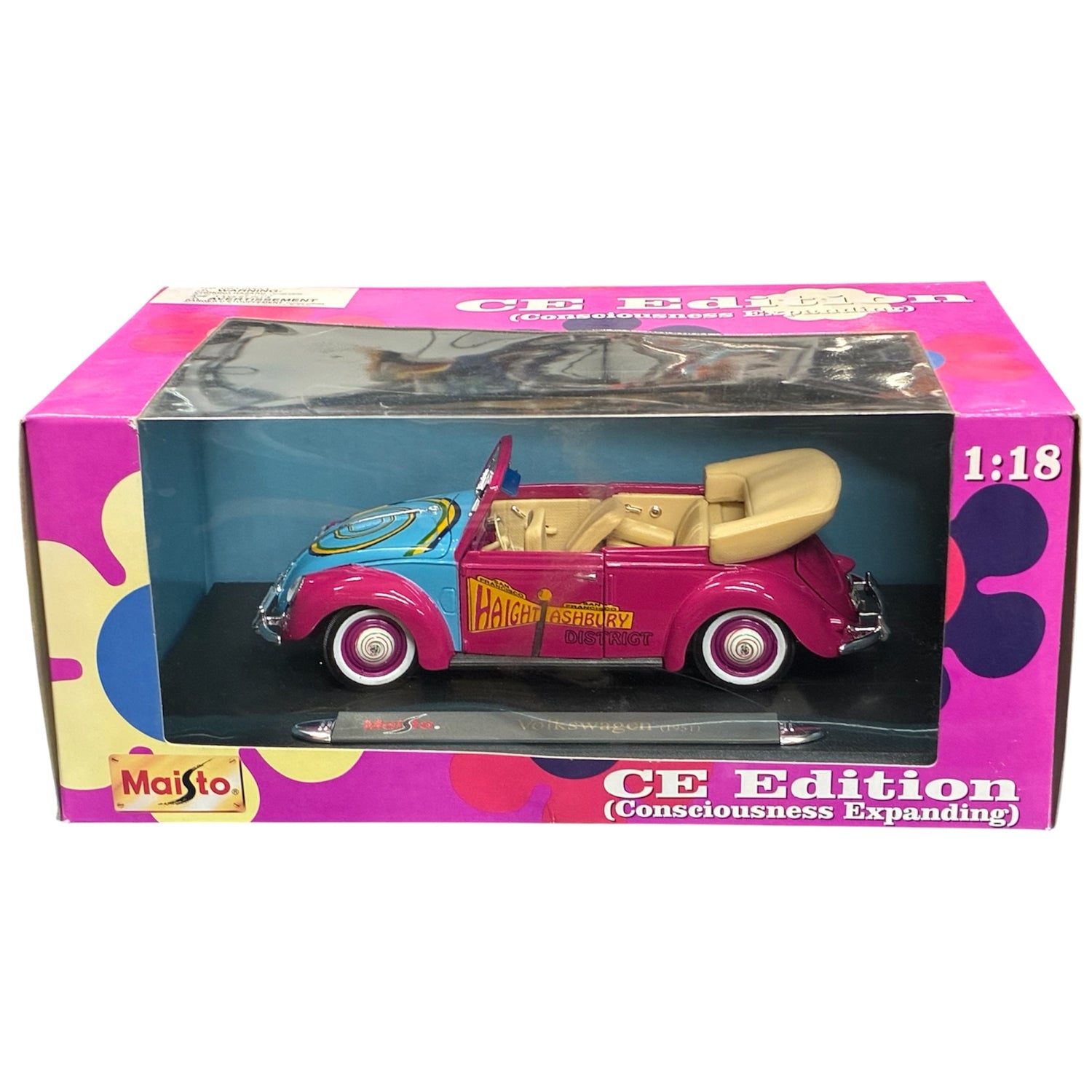 Maisto 1:18 Volkswagen Beetle Convertible 1951 CE Edition Haight-Ashbury Livery 35820F-MAISTO