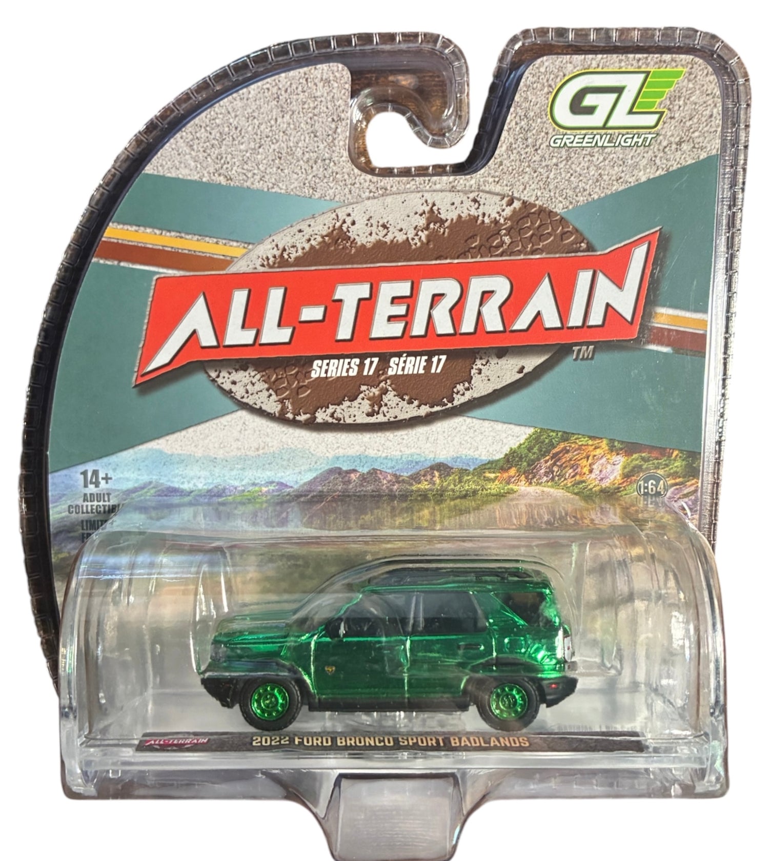 CHASE CAR 2022 Ford Bronco Sport Badlands Green Chrome – GreenLight All-Terrain Série 17 – 1:64 – GL35310-F-CHASE