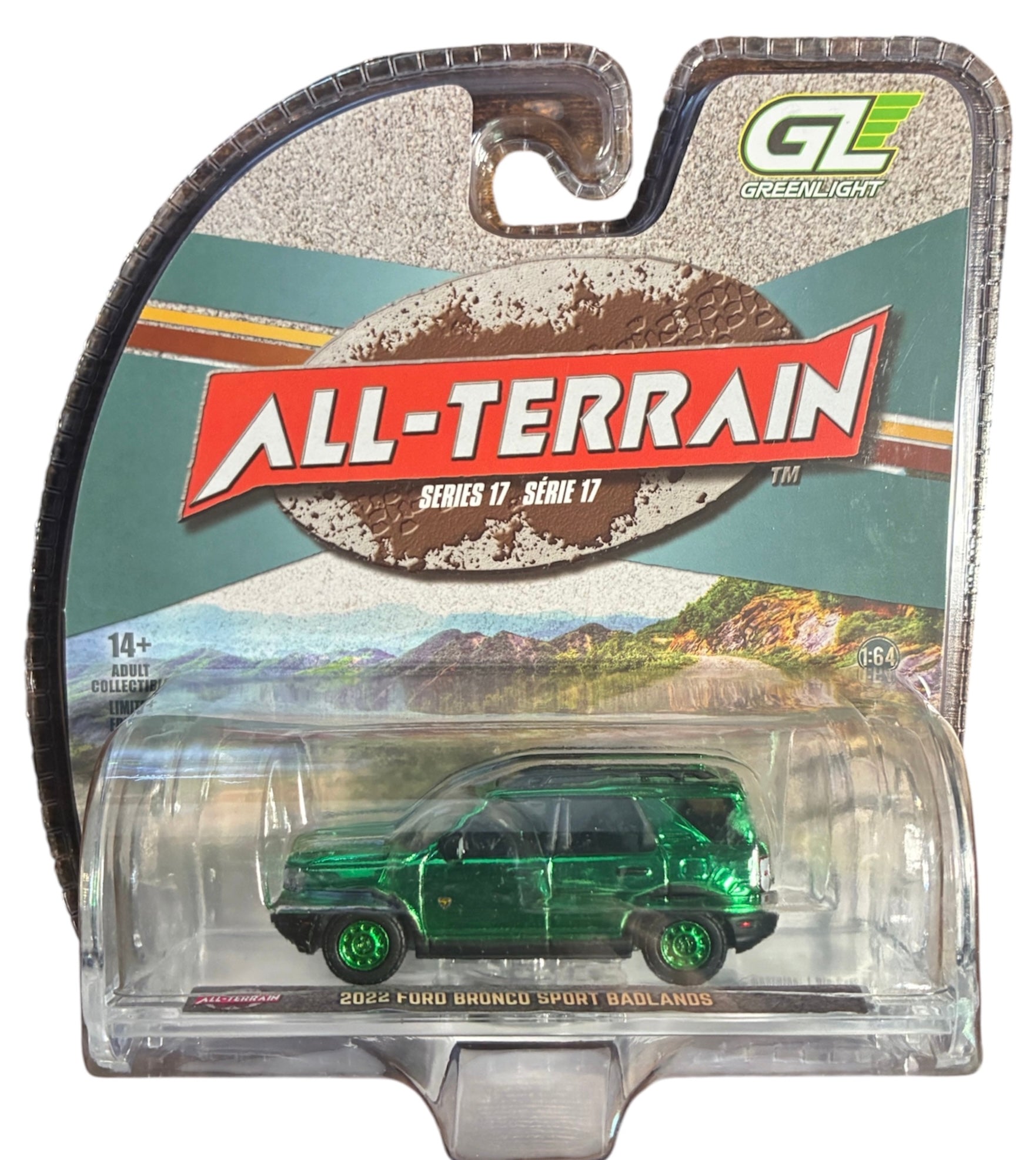 CHASE CAR 2022 Ford Bronco Sport Badlands Green Chrome – GreenLight All-Terrain Série 17 – 1:64 – GL35310-F-CHASE