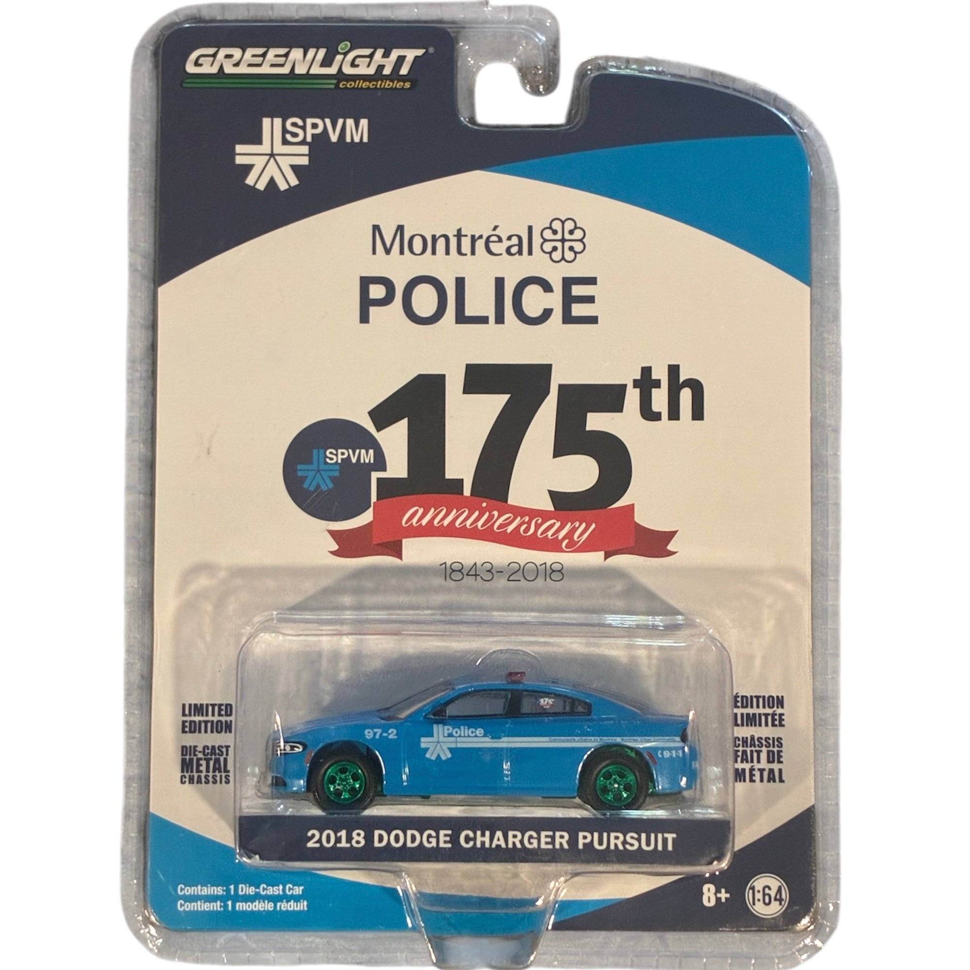 CHASE CAR – 2018 Dodge Charger Pursuit – Montreal Police SPVM 175th Anniversary – GreenLight 1:64 – GL27980-E-CHASE