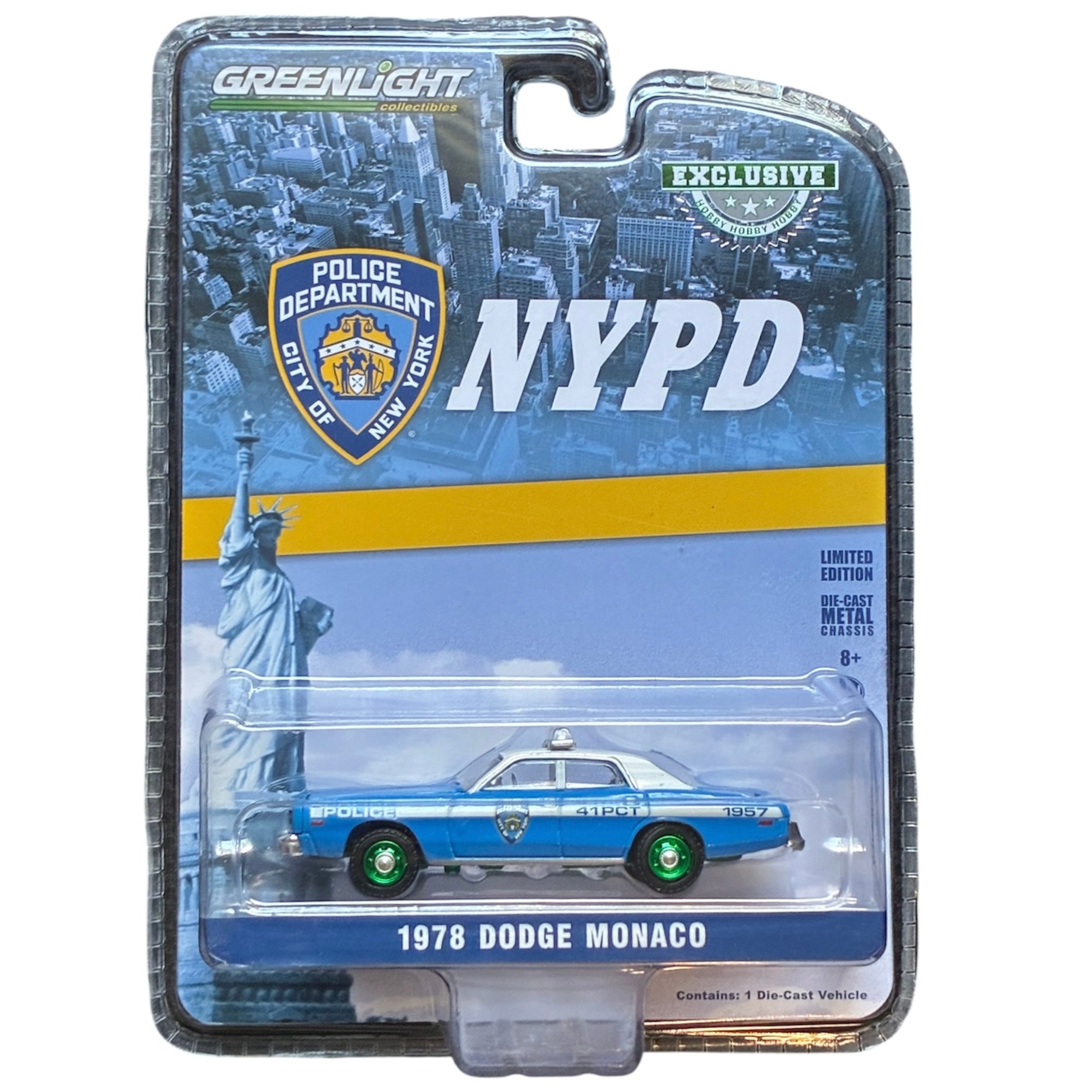 CHASE GreenLight 1:64 Dodge Monaco 1978 – NYPD Exclusive – Roues vertes – GL30292-CHASE