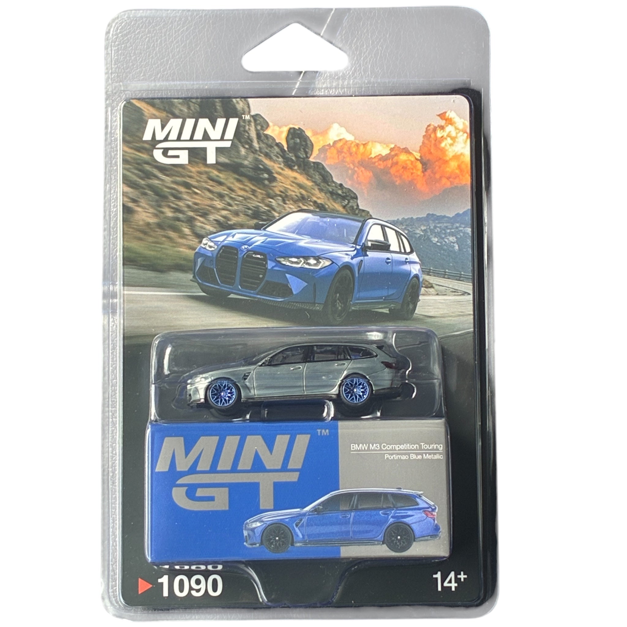 CHASE CAR Mini GT 1:64 BMW M3 Competition Touring – Raw – Blue Wheels – MGT01090-BLC-CHASE