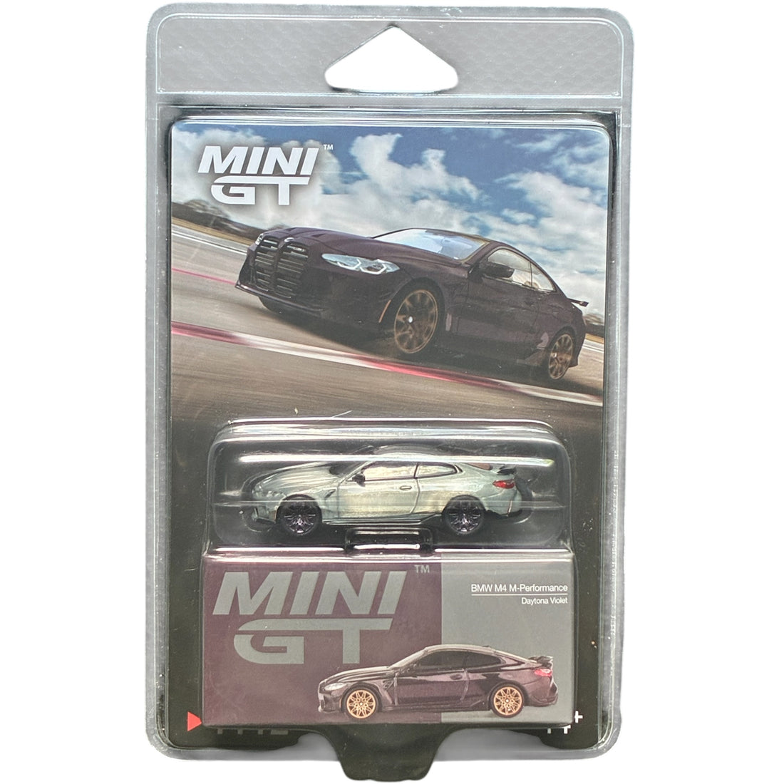 CHASE CAR Mini GT 1:64 BMW M4 M-Performance (G82) – Raw – Roues violettes – MGT01112-BLC-CHASE