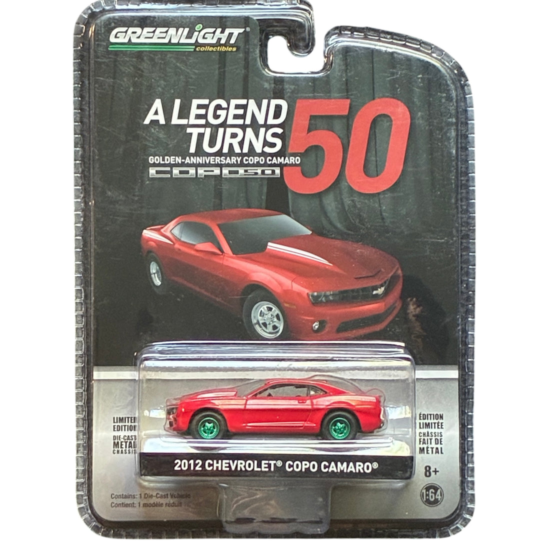 CHASE CAR GreenLight 1:64 Chevrolet COPO Camaro 2012 – COPO Turns 50 – Roues vertes – GL27980-D-CHASE