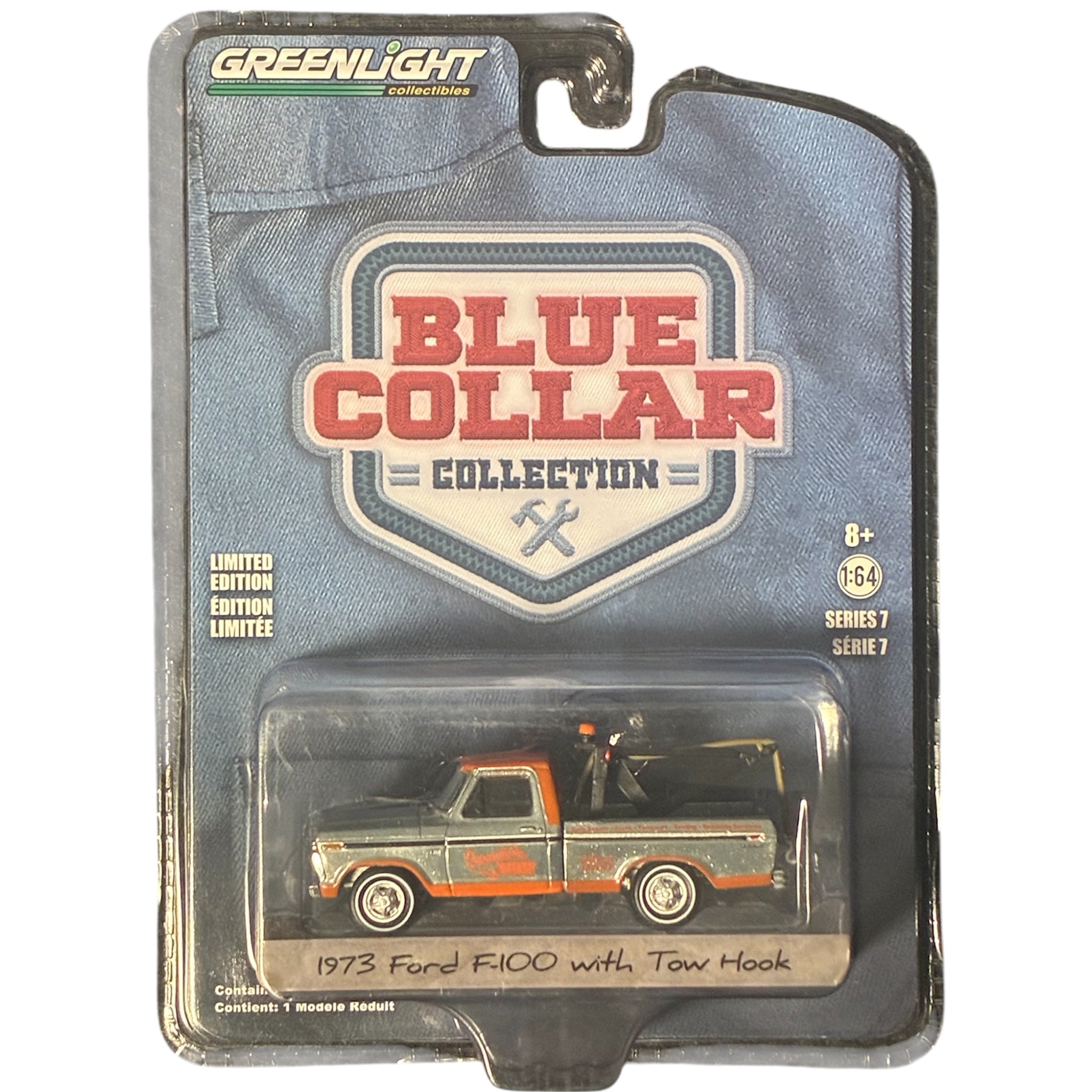 CHASE CAR GreenLight 1:64 1973 Ford F-100 with Drop-In Tow Hook – Blue Collar Series 7 – GL35160-B-CHASE