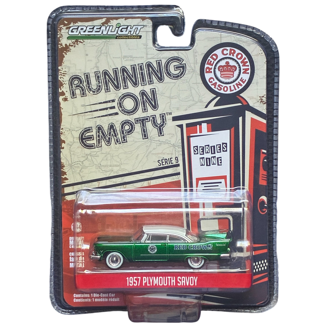 CHASE CAR GreenLight 1:64 Plymouth Savoy 1957 Red Crown Gasoline – Running on Empty Série 9 – GL41090-A-CHASE