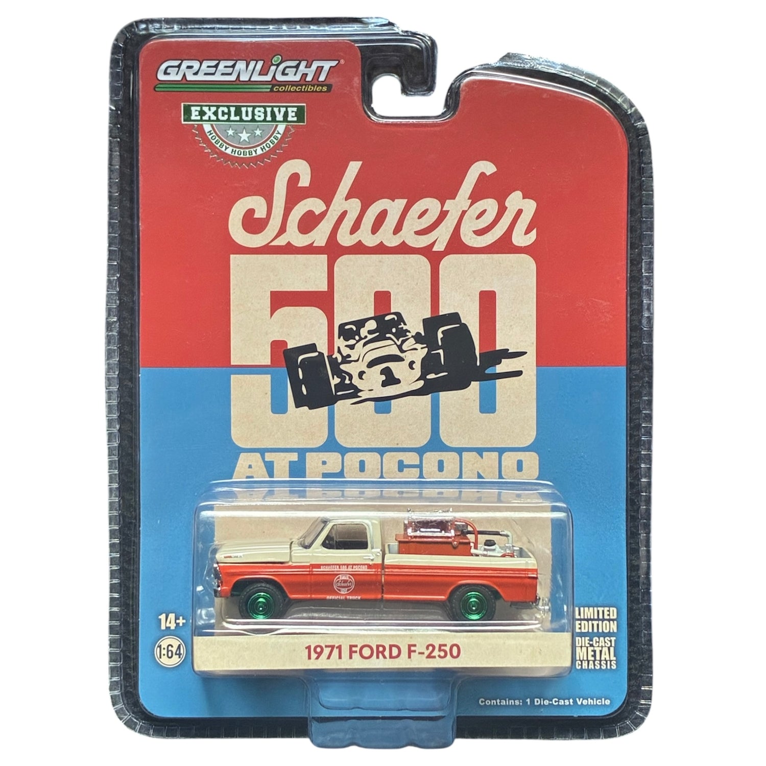 CHASE CAR GreenLight 1:64 1971 Ford F-250 Schaefer 500 at Pocono – Hobby Exclusive – GL30398-CHASE