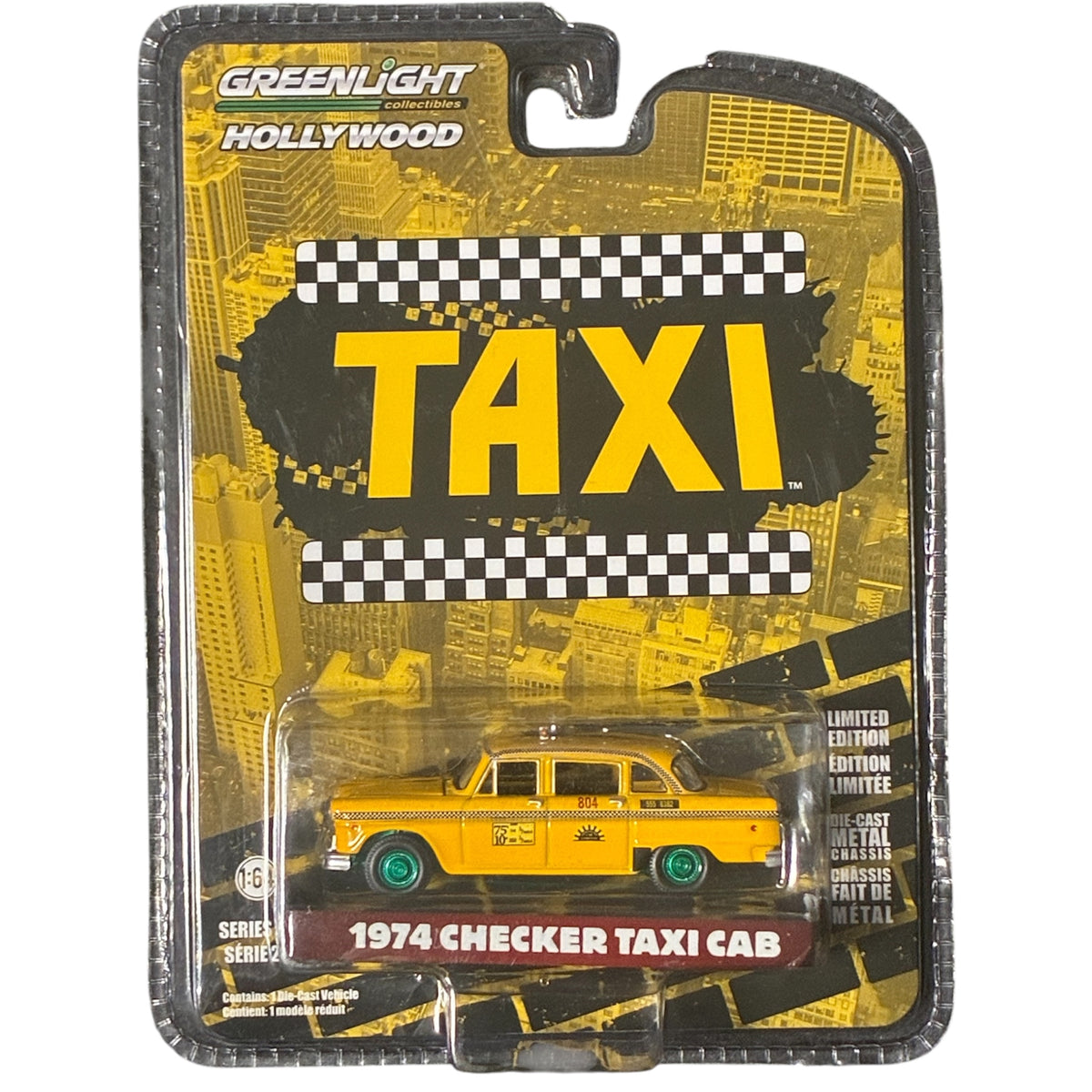CHASE CAR GreenLight Hollywood Series 29 1974 Checker Taxi Cab Green Wheels 1:64 GL44890-C-CHASE