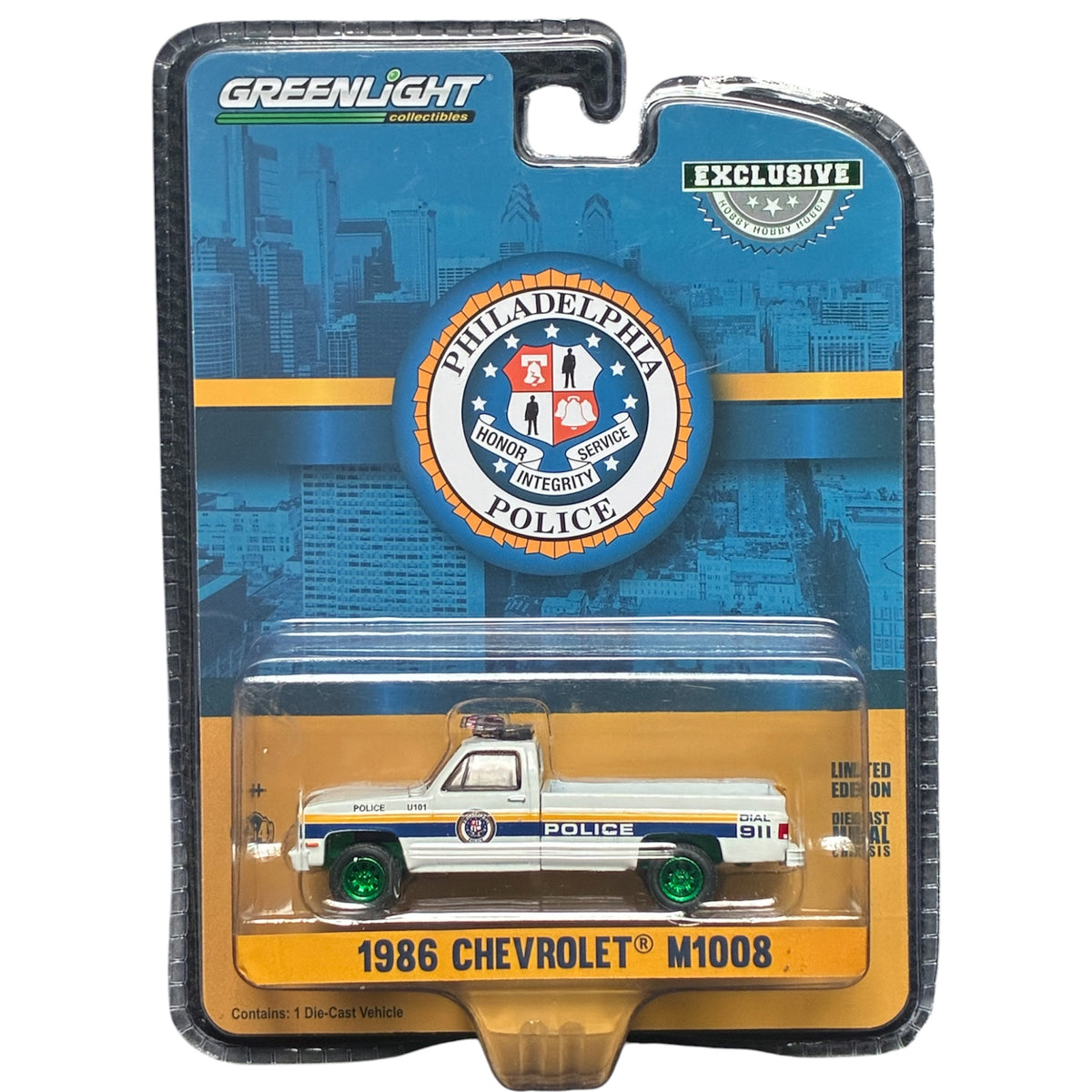 CHASE CAR GreenLight Hobby Exclusive 1986 Chevrolet M1008 Philadelphia Police 1:64 GL30241-CHASE