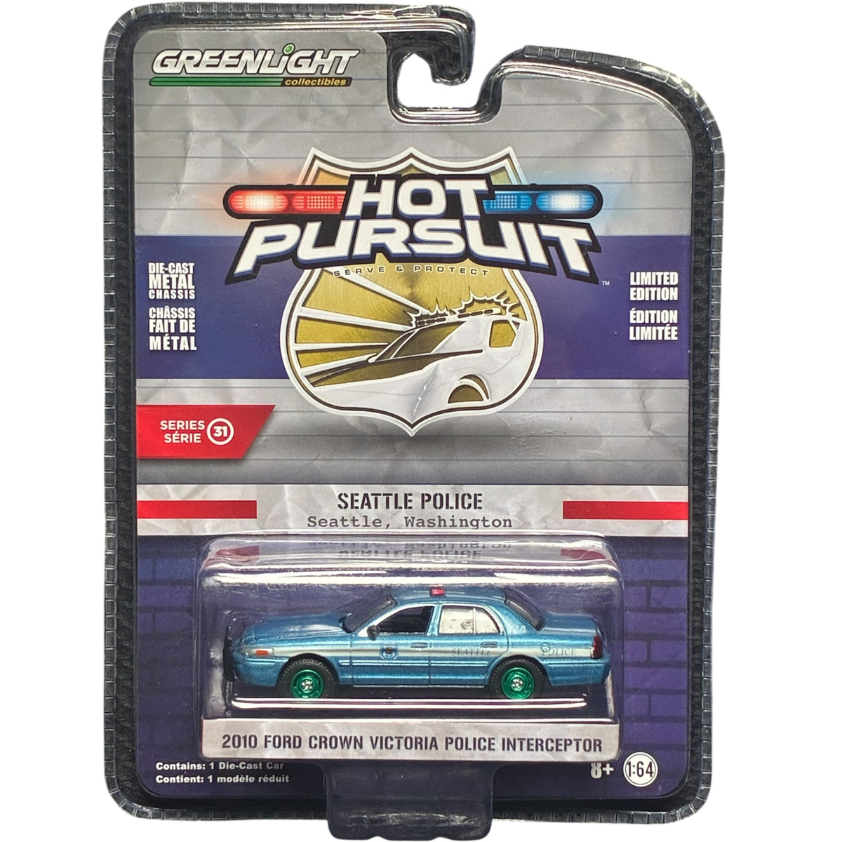 CHASE CAR GreenLight Hot Pursuit Seattle Police 2010 Ford Crown Victoria Police Interceptor 1:64 GL42880-D-CHASE