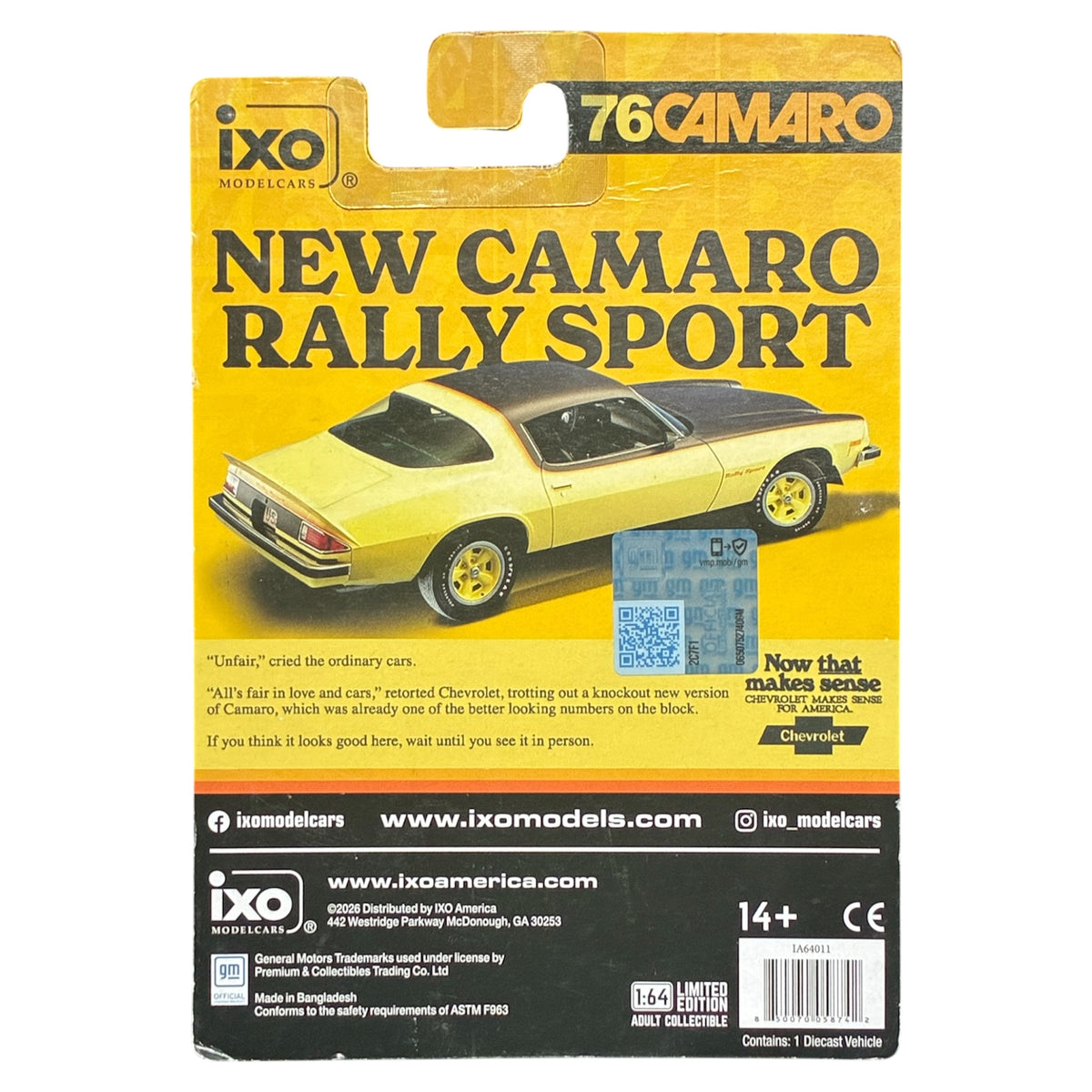 CHASE CAR IXO Models Chevrolet Camaro Rally Sport 1976 RAW CHASE 1:64 IA64011-CHASE