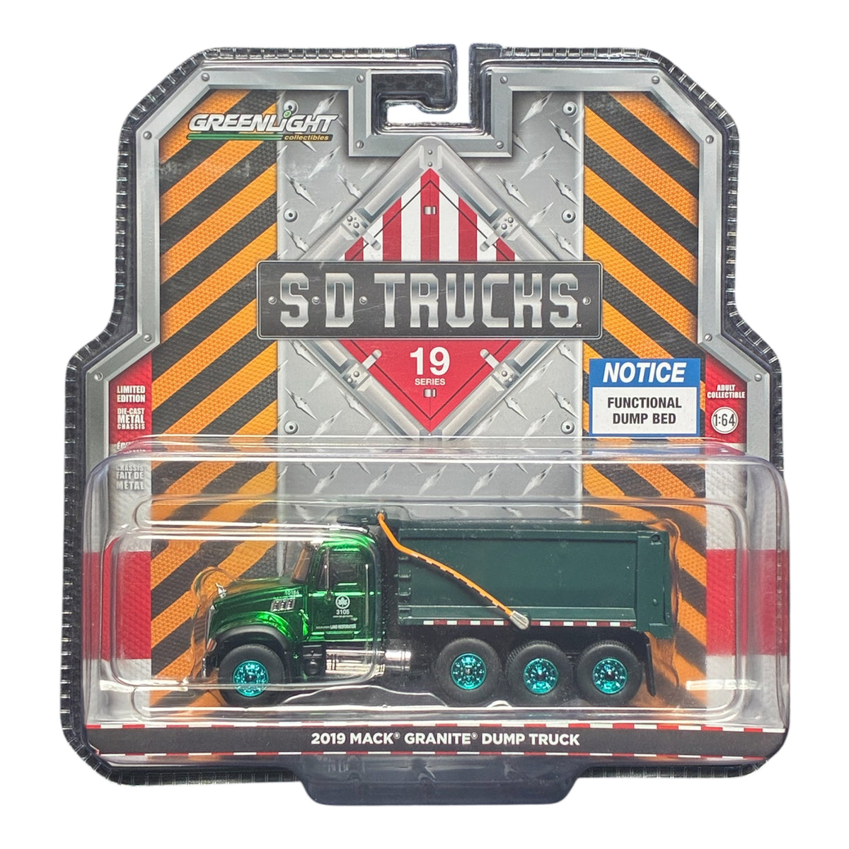 CHASE CAR GreenLight S.D. Trucks Series 19 2019 Mack Granite Camion-benne NYC Parks 1:64 GL45190-C-CHASE