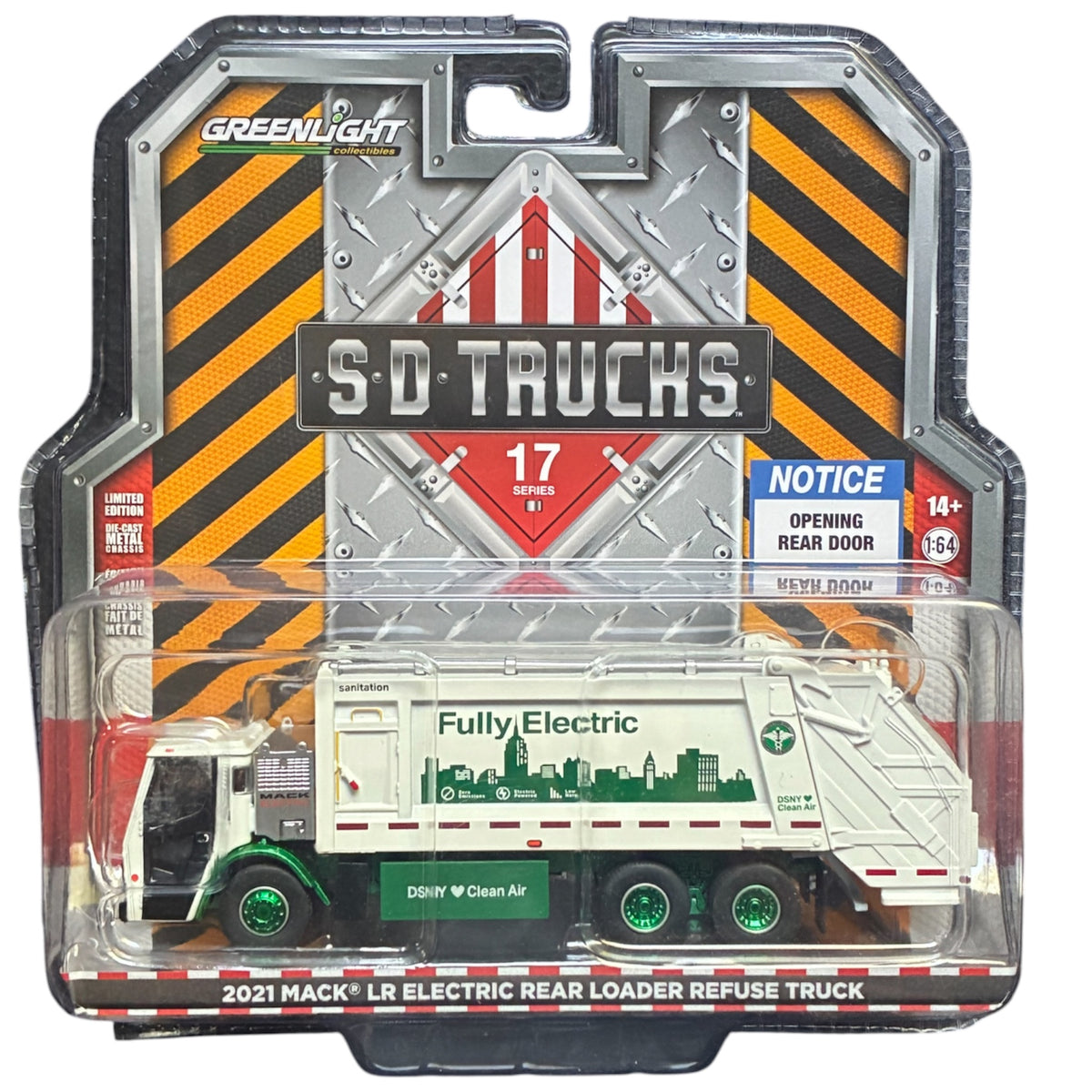 CHASE CAR GreenLight S.D. Trucks Series 17 2021 Mack LR Electric Rear Loader Refuse Truck DSNY 1:64 GL45170-C-CHASE