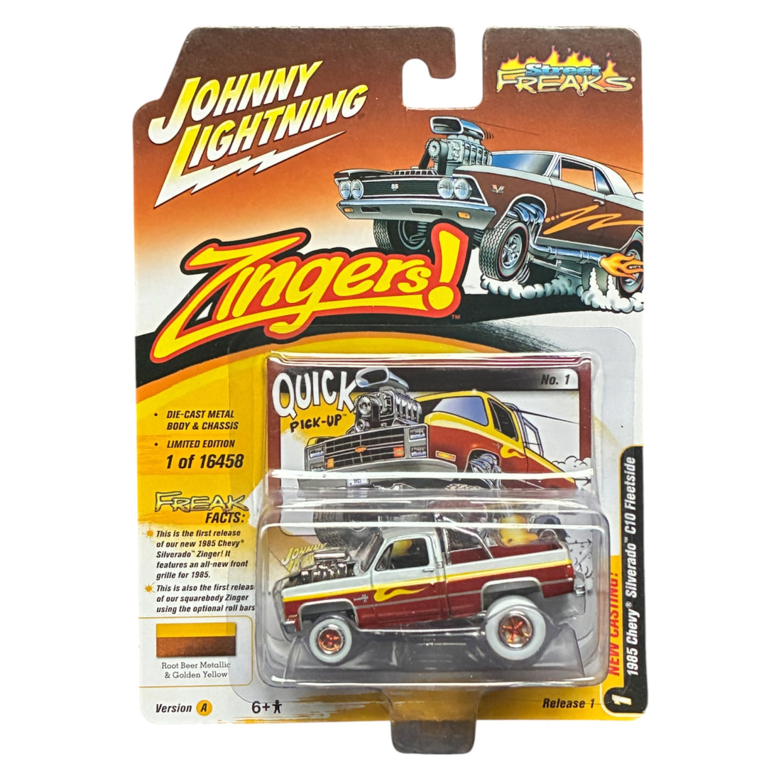 CHASE CAR Johnny Lightning 1:64 Street Freaks Release 1 Version A – 1985 Chevrolet Silverado C10 Fleetside – White Wheels – JLSF023-1A-1-CHASE