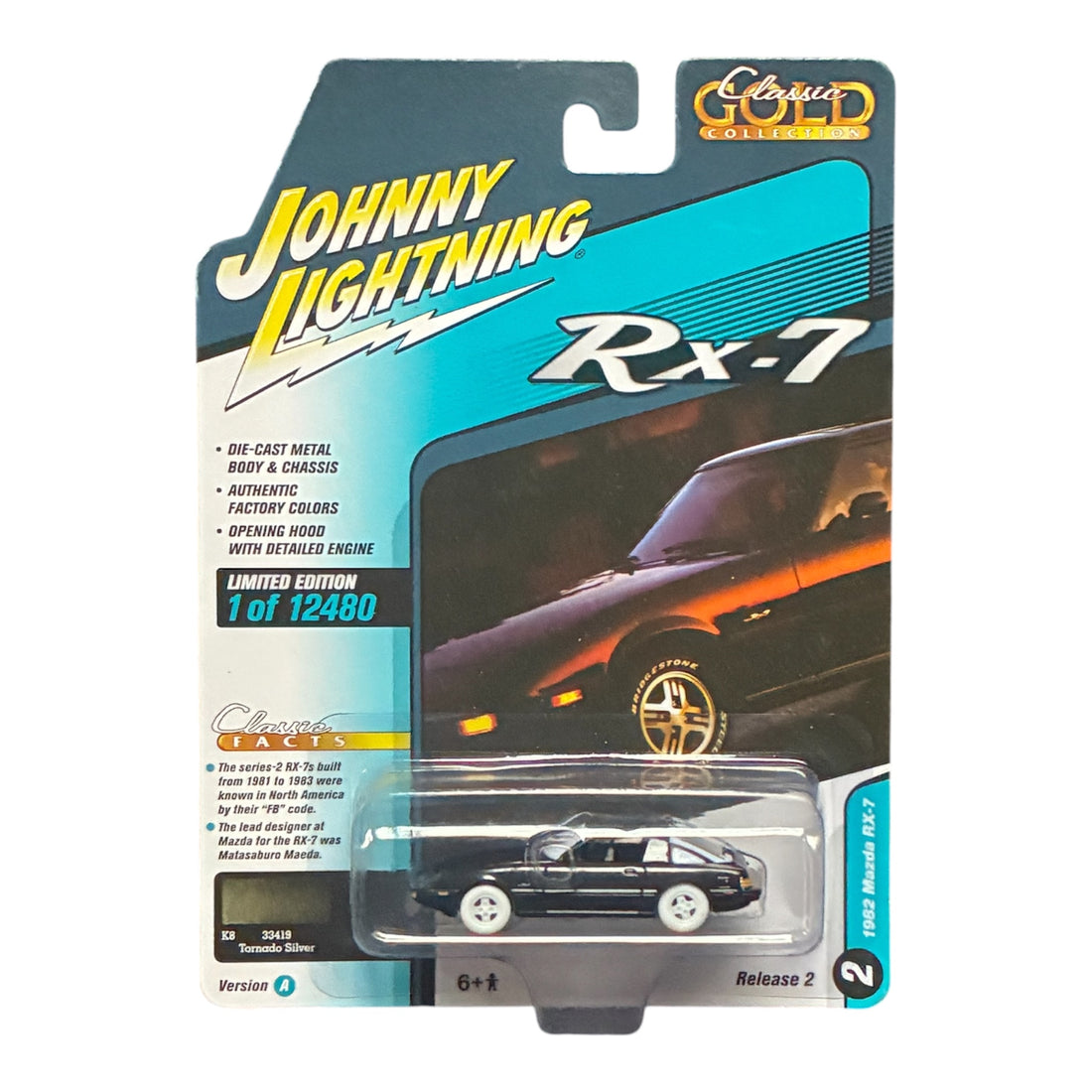 CHASE CAR Johnny Lightning 1:64 1982 Mazda RX-7 – Classic Gold Release 2 Version A – White Wheels JLCG029-2A-2-CHASE