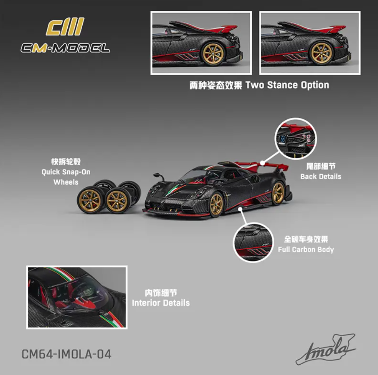 Pagani Imola, Black Carbon with Italian Flag Stripes (CM64-IMOLA-04)