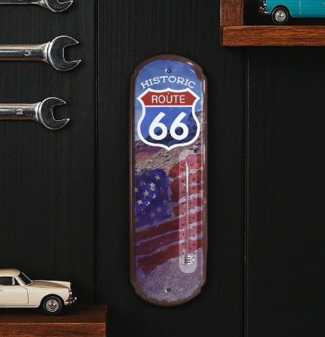 Route 66 Vintage Thermometer Metal Wall Sign - Indoor/Outdoor