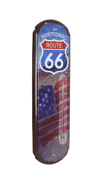 Route 66 Vintage Thermometer Metal Wall Sign - Indoor/Outdoor