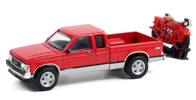 1991 GMC Sonoma Extended Cab with 1920 Indian Scout on Hitch Carrier - 100 Years of Indian Chiefs