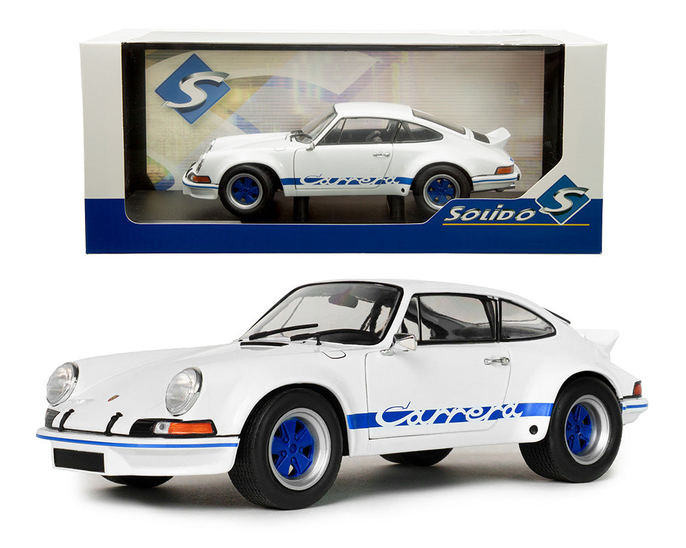Porsche 911 RSR 1973 Blanche avec bandes Carrera bleues – Solido 1:18 – S1801119