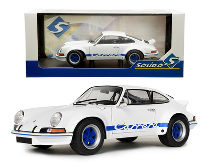 Porsche 911 RSR 1973 Blanche avec bandes Carrera bleues – Solido 1:18 – S1801119